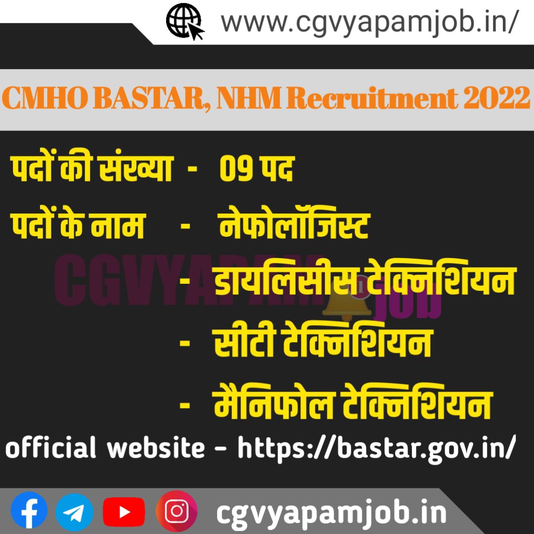 CMHO Bastar NMH Recruitment 2022 - cgvyapamjob.in