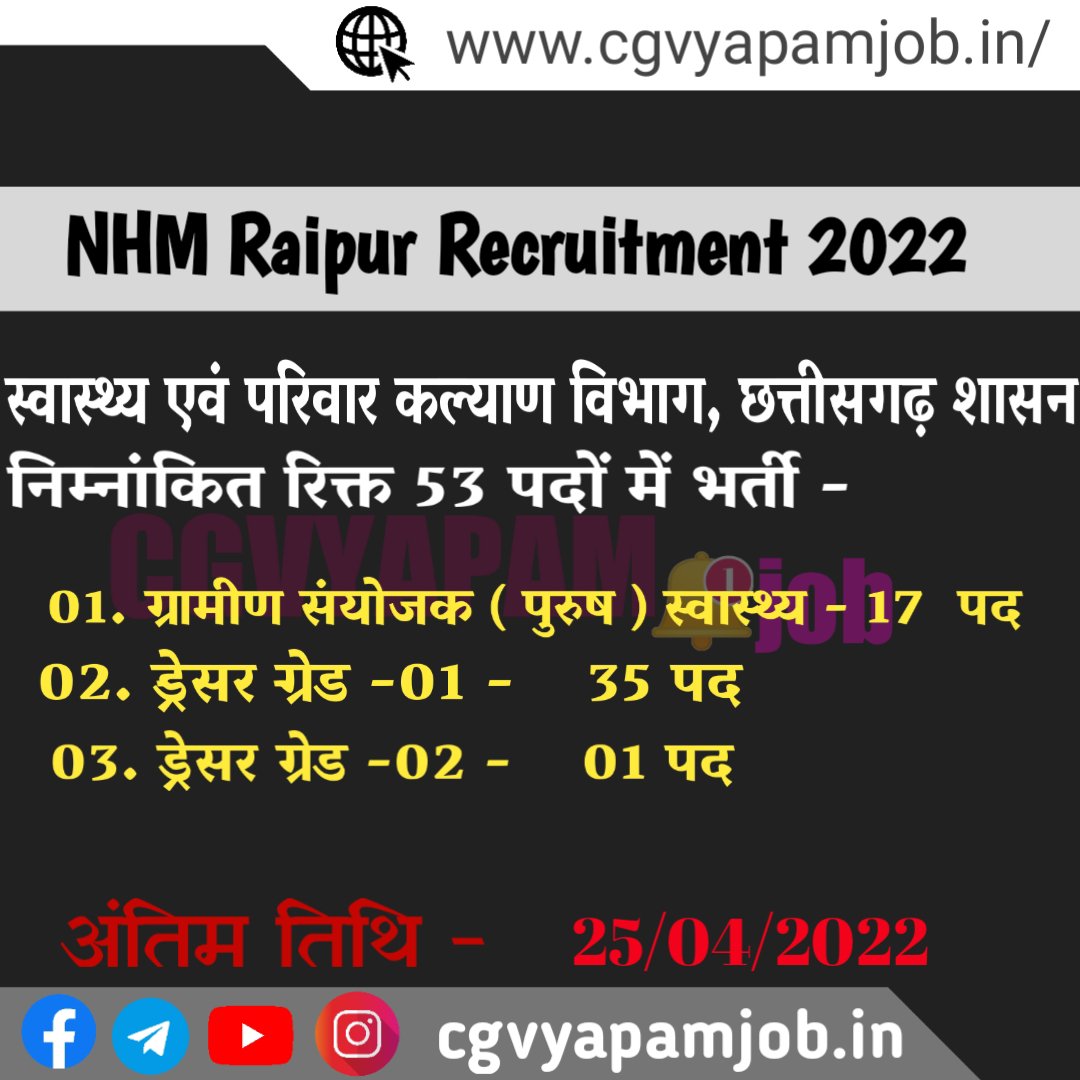 NHM Recruitment Raipur - cgvayapamjob.in