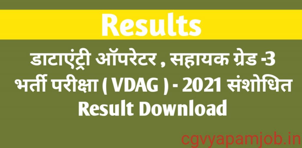 डाटाएंट्री ऑपरेटर , सहायक ग्रेड -3 पदों हेतु भर्ती परीक्षा ( VDAG ) - 2021 संशोधित Result Free Download - cgvyapamjob.in